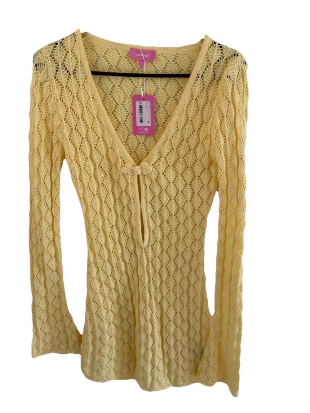 EDIKTED Women's Brie Cut Out Crochet Mini Dress Swim Coverup YELLOW SZ M NWT